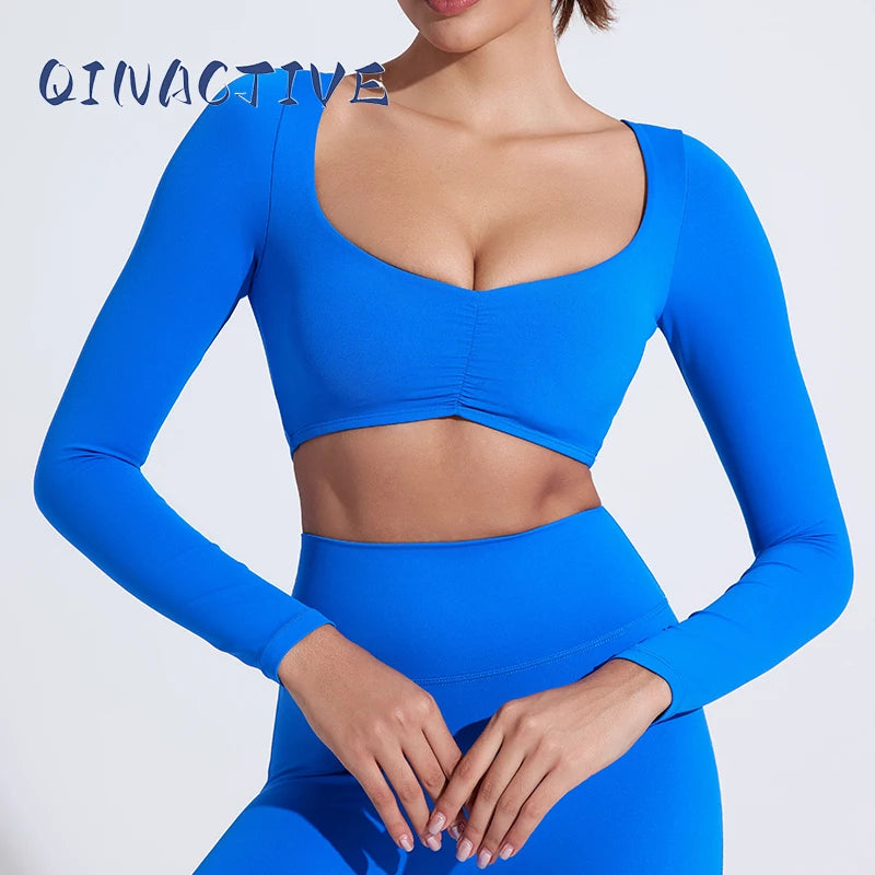 QINACTIVE Women Yoga Shirts Crop Top Long Sleeves Shirts for Women Yoga Sports Fitness Gym Clothes Workout Tops