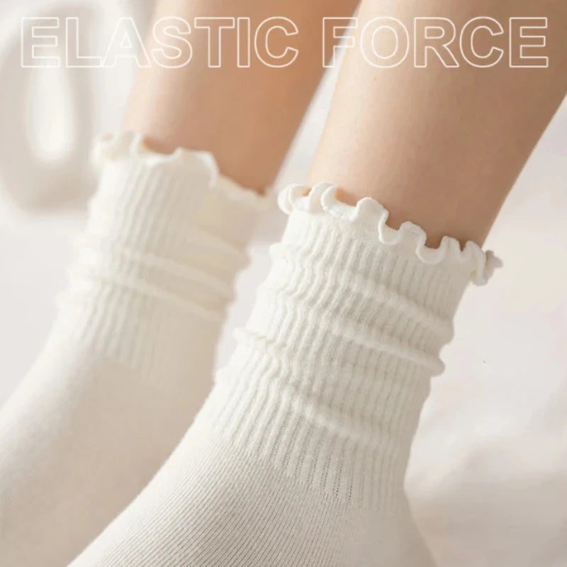 5 pair /Lot Socks for Women Ruffle Cotton Middle Tube Ankle Short Breathable Black White set Spring Autumn