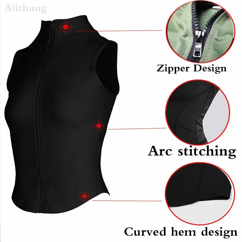 Aiithuug Athletic Zip Up Sweat Vest Jacket Sleeveless Running Yoga Tops High Neck Shirts Sports Top Fitness Women Workout Tops