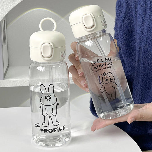 520-600ML Transparent Creative Printed Plastic Water Bottle