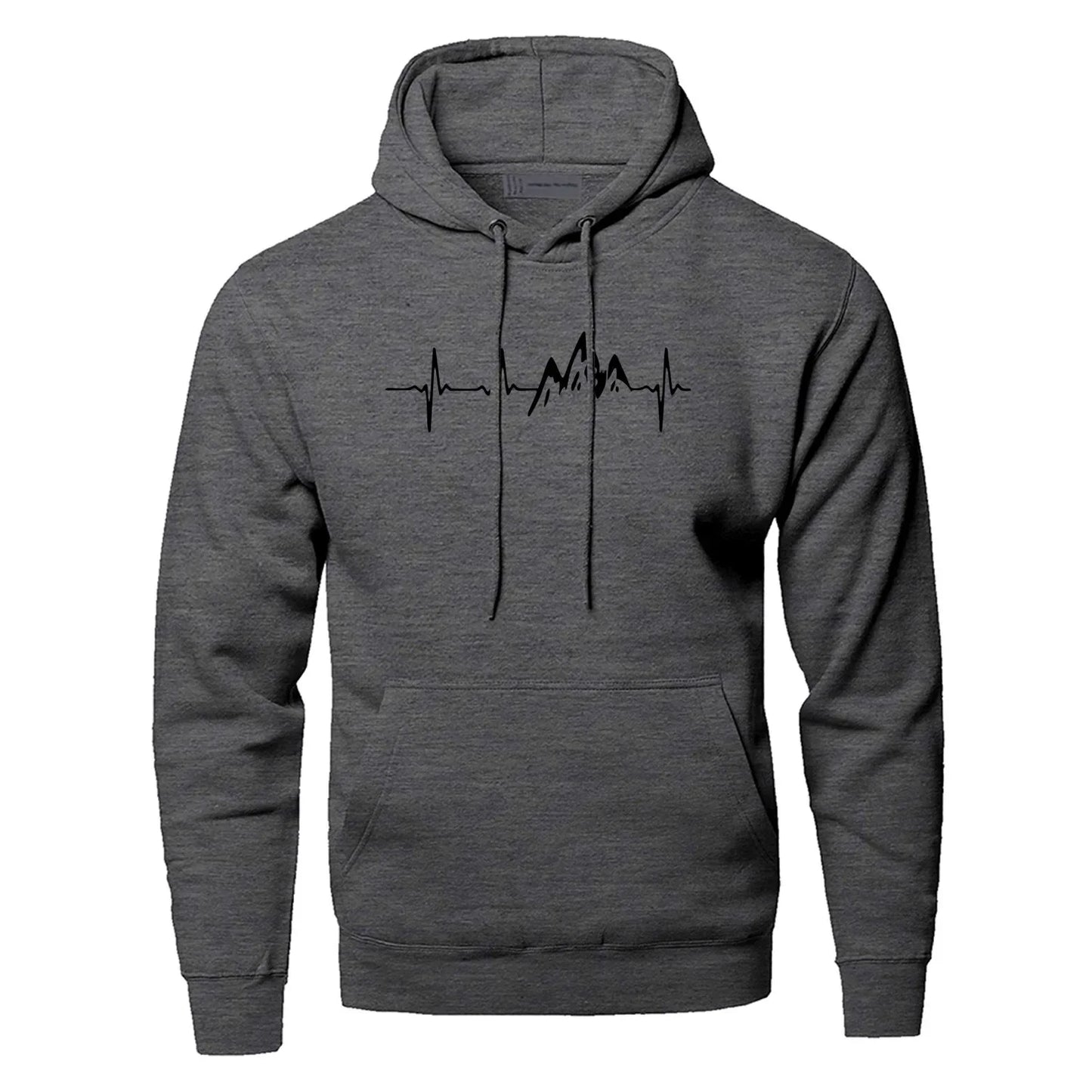 Mountain Heartbeat Hoodies for Man Sweatshirt Autumn Long Sleeve Hooded Sweatshirt Hoodie Black Gray Sportswear