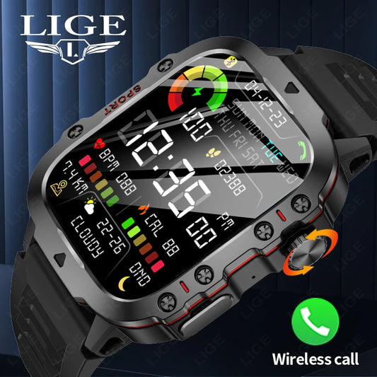 LIGE 2024 Outdoor Military Smartwatch Bluetooth Call Sport Heart Rate