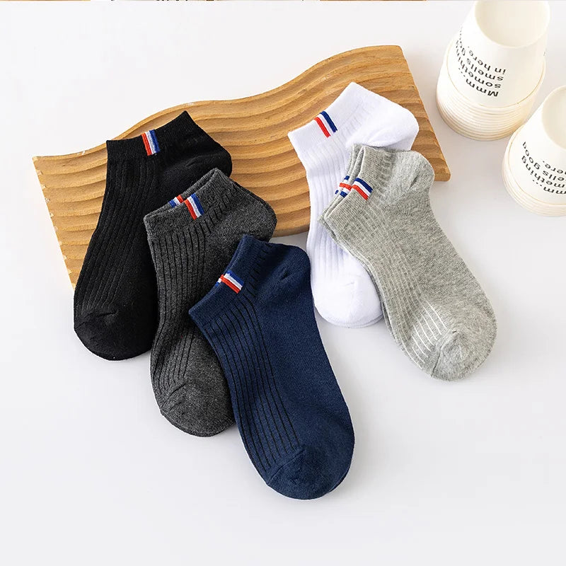 5 Pairs Of Thin Summer Blending Boat Socks Plain Color Mens Casual Socks Breathable Sweat Absorbing Calibration Socks